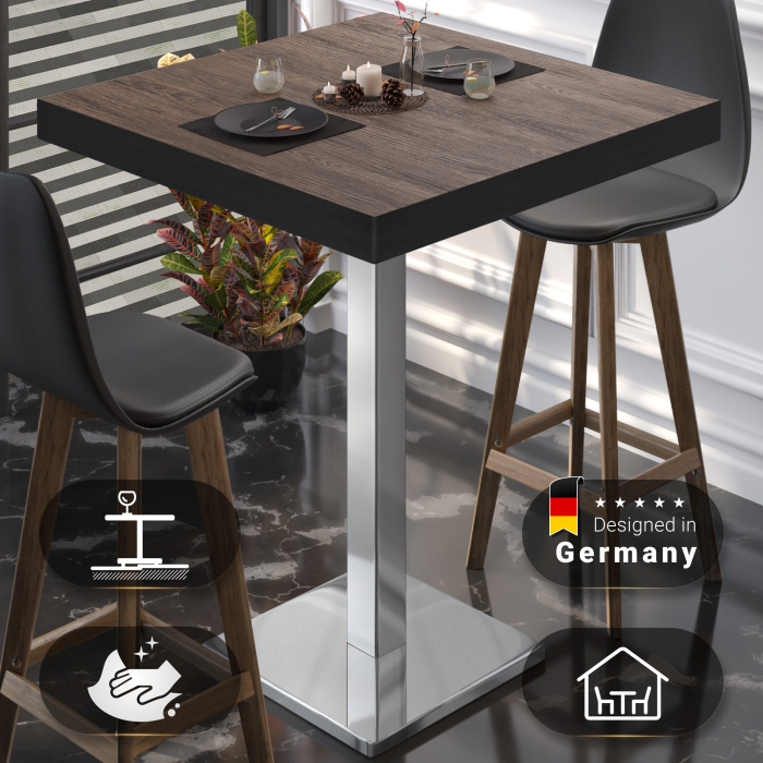 BM | Bistro Stehertabell | 70 x 70 x 110 cm | Firkantet | Svart Kant | Lys Wenge / Rustfritt Stål BM | Bistro Stehertabell | 70 x 70 x 110 cm | Firkantet | Svart Kant | Lys Wenge / Rustfritt Stål