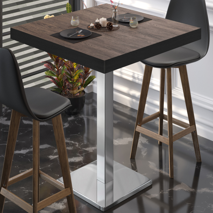 BM | Bistro Stehertabell | 70 x 70 x 110 cm | Firkantet | Svart Kant | Lys Wenge / Rustfritt Stål BM | Bistro Stehertabell | 70 x 70 x 110 cm | Firkantet | Svart Kant | Lys Wenge / Rustfritt Stål