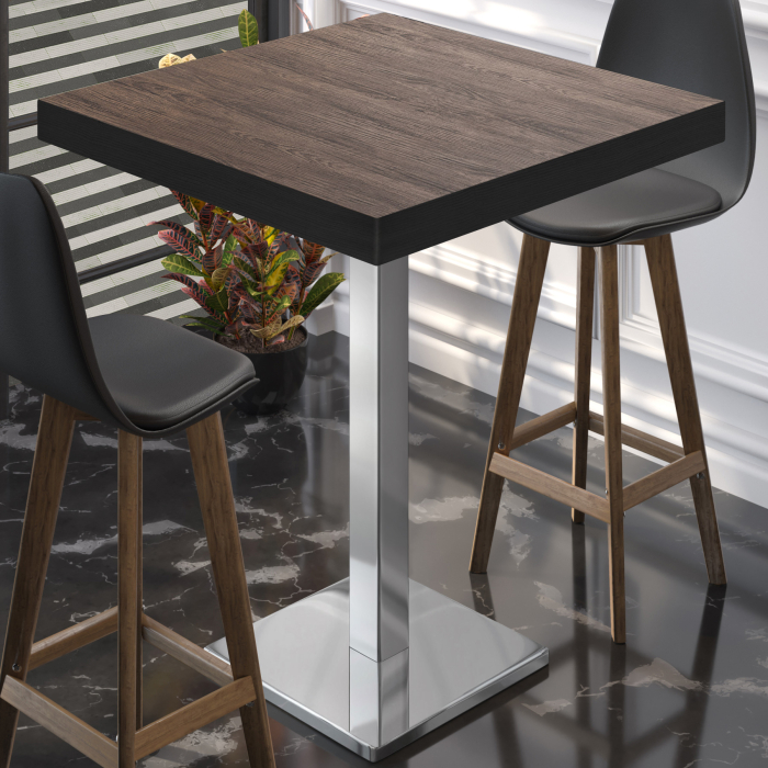 BM | Bistro Stehertabell | 70 x 70 x 110 cm | Firkantet | Svart Kant | Lys Wenge / Rustfritt Stål BM | Bistro Stehertabell | 70 x 70 x 110 cm | Firkantet | Svart Kant | Lys Wenge / Rustfritt Stål