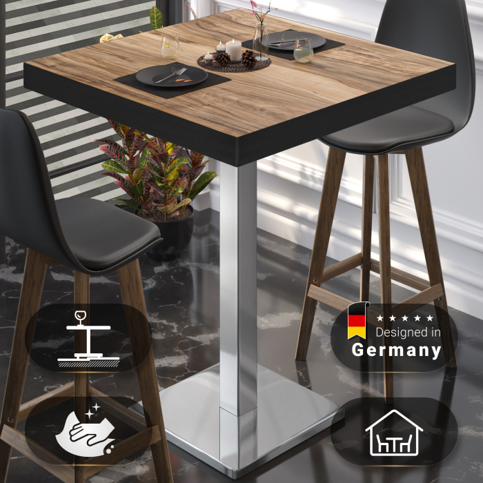 BM | Bistro Stehbord | 70 x 70 x 110 cm | Firkantet | Svart kant | Sheesham / Rustfritt stål BM | Bistro Stehbord | 70 x 70 x 110 cm | Firkantet | Svart kant | Sheesham / Rustfritt stål