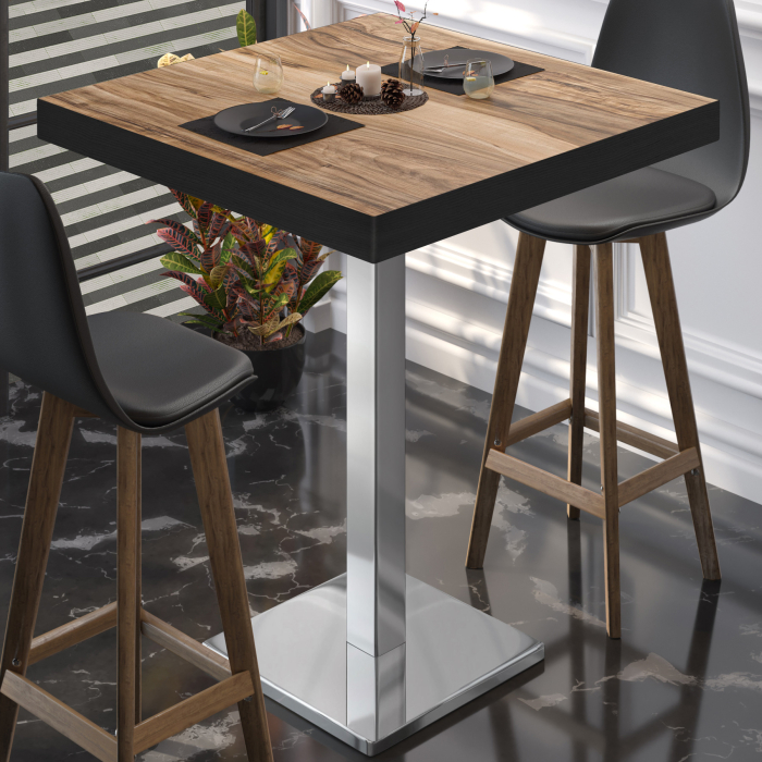 BM | Bistro Stehbord | 70 x 70 x 110 cm | Firkantet | Svart kant | Sheesham / Rustfritt stål BM | Bistro Stehbord | 70 x 70 x 110 cm | Firkantet | Svart kant | Sheesham / Rustfritt stål