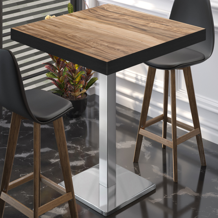 BM | Bistro Stehbord | 70 x 70 x 110 cm | Firkantet | Svart kant | Sheesham / Rustfritt stål BM | Bistro Stehbord | 70 x 70 x 110 cm | Firkantet | Svart kant | Sheesham / Rustfritt stål