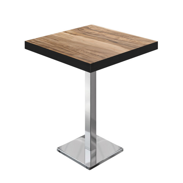 BM | Table haute de bistrot | 60 x 60 x 110 cm | Carré | Bord noir | Sheesham / Acier inoxydable