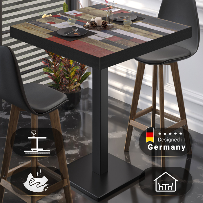 BM | Bistro Stehbord | 70 x 70 x 110 cm | Kvadratisk | Svart Kant | Vintage Fargerik / Svart BM | Bistro Stehbord | 70 x 70 x 110 cm | Kvadratisk | Svart Kant | Vintage Fargerik / Svart