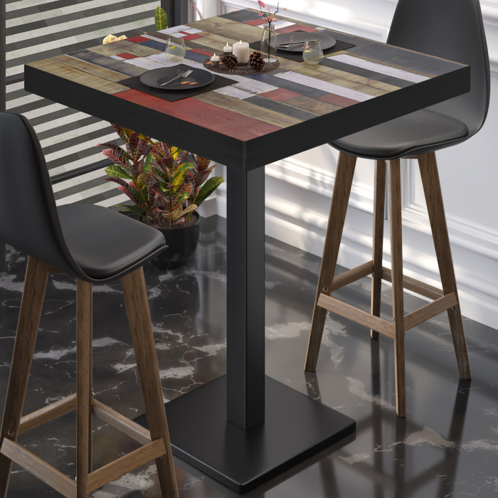 BM | Bistro Stehbord | 70 x 70 x 110 cm | Kvadratisk | Svart Kant | Vintage Fargerik / Svart BM | Bistro Stehbord | 70 x 70 x 110 cm | Kvadratisk | Svart Kant | Vintage Fargerik / Svart