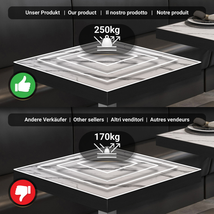 BM | Bistro Steh bord | 70 x 70 x 110 cm | Firkantet | Svart kant | Hvit marmor / Rustfritt stål
