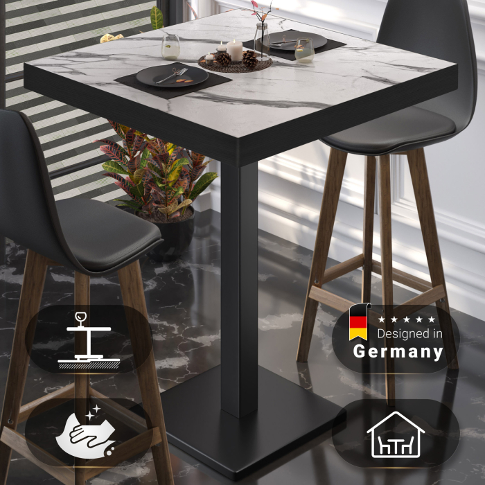 BM | Bistro Ståbord | 60 x 60 x 110 cm | Firkantet | Svart kant | Hvit marmor / Svart BM | Bistro Ståbord | 60 x 60 x 110 cm | Firkantet | Svart kant | Hvit marmor / Svart