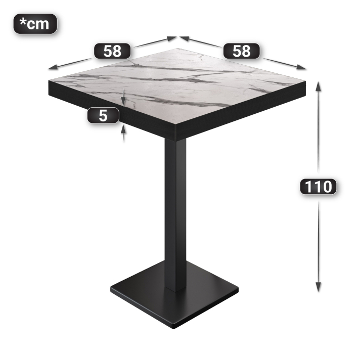 BM | Bistro Ståbord | 60 x 60 x 110 cm | Firkantet | Svart kant | Hvit marmor / Svart BM | Bistro Ståbord | 60 x 60 x 110 cm | Firkantet | Svart kant | Hvit marmor / Svart