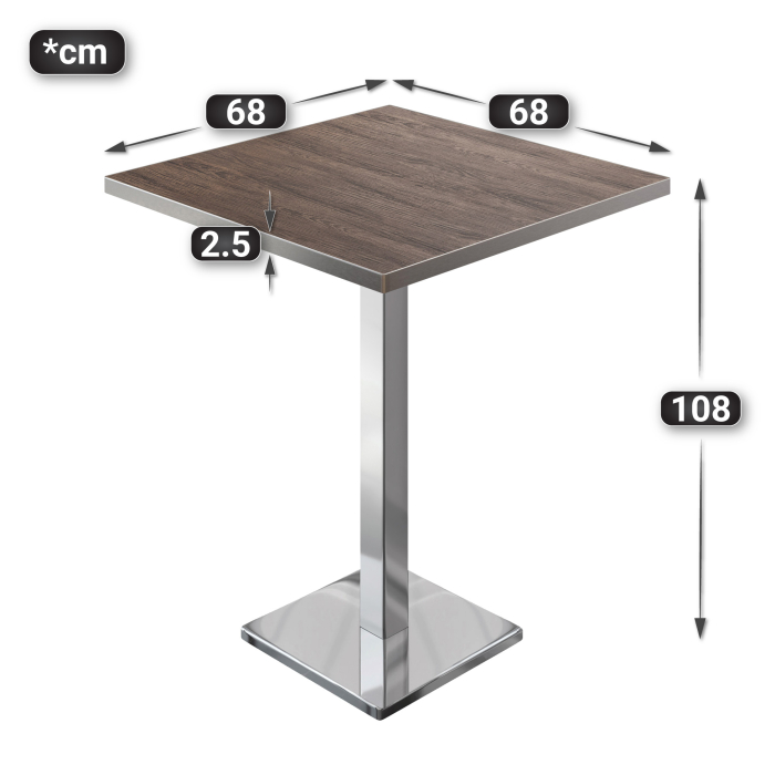 BM | Bistro Stehtbord | 70 x 70 x 108 cm | Kvadratisk | Rustfritt stål kant | Lys Wenge / Rustfritt stål BM | Bistro Stehtbord | 70 x 70 x 108 cm | Kvadratisk | Rustfritt stål kant | Lys Wenge / Rustfritt stål