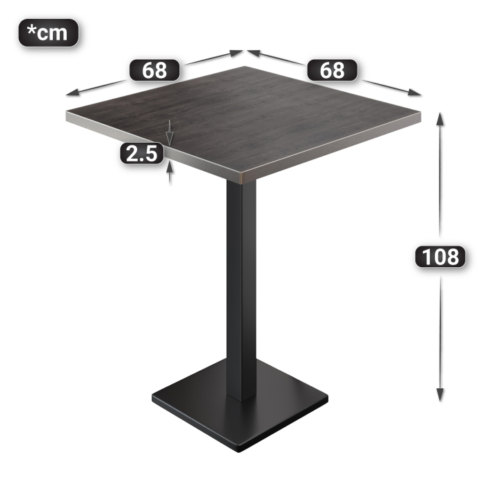 BM | Bistro Stehbord | 70 x 70 x 108 cm | Kvadratisk | Rustfritt stål kant | Wenge / Svart BM | Bistro Stehbord | 70 x 70 x 108 cm | Kvadratisk | Rustfritt stål kant | Wenge / Svart