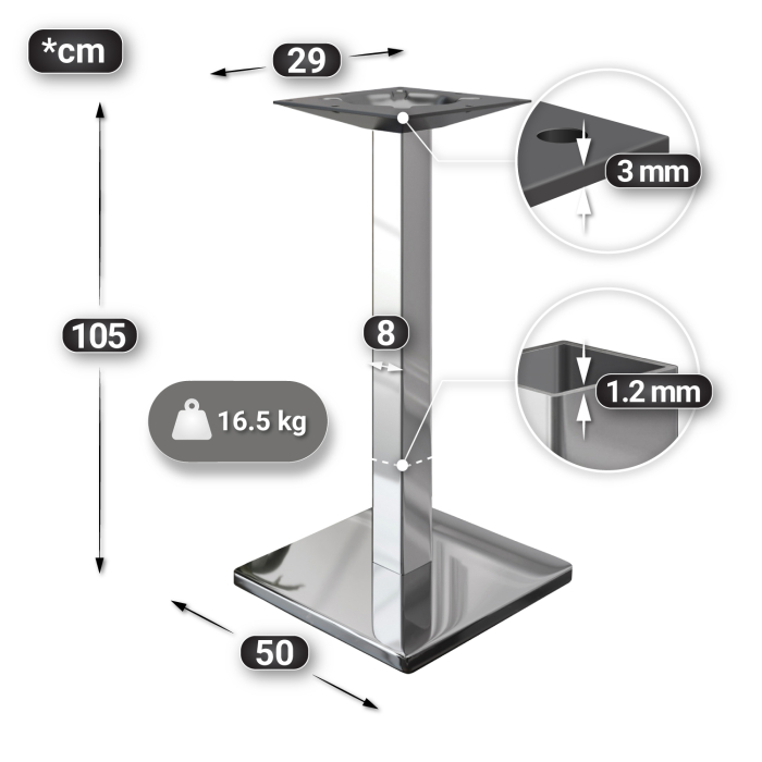 MBM | Bistro Steht bord | 70 x 70 x 107,5 cm | Melamin | Eik / Rustfritt stål MBM | Bistro Steht bord | 70 x 70 x 107,5 cm | Melamin | Eik / Rustfritt stål