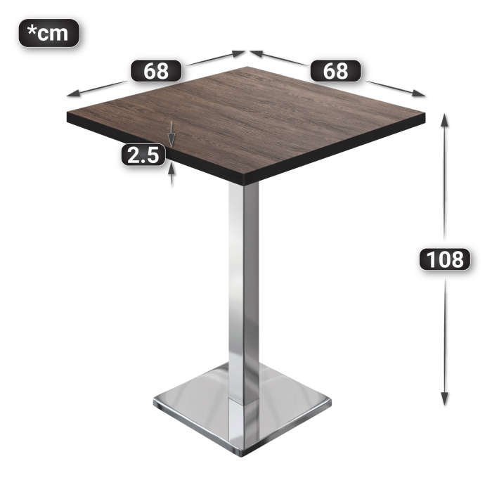 BM | Bistro Steintabell | 70 x 70 x 108 cm | Firkantet | Svart kant | Lys Wenge / Rustfritt stål BM | Bistro Steintabell | 70 x 70 x 108 cm | Firkantet | Svart kant | Lys Wenge / Rustfritt stål