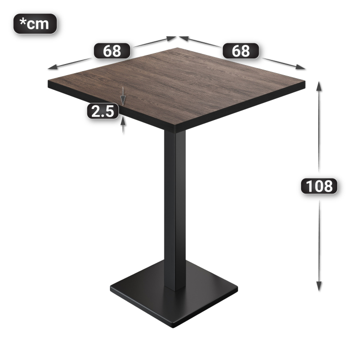 BM | Bistro Stehtisk | 70 x 70 x 108 cm | Firkantet | Svart kant | Lys Wenge / Svart BM | Bistro Stehtisk | 70 x 70 x 108 cm | Firkantet | Svart kant | Lys Wenge / Svart
