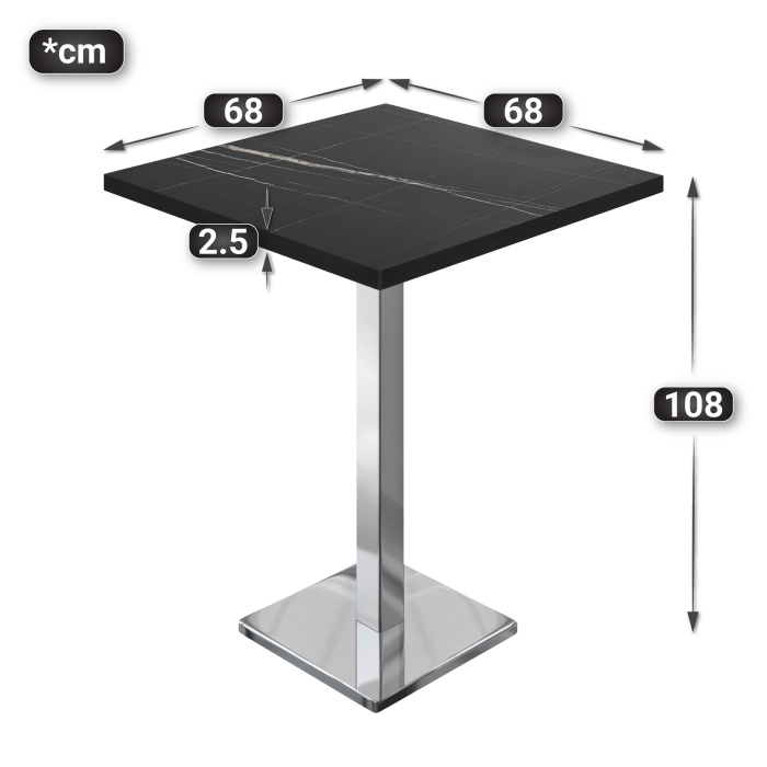 BM | Bistro Stehtabell | 70 x 70 x 108 cm | Firkantet | Svart kant | Svart marmor / Rustfritt stål BM | Bistro Stehtabell | 70 x 70 x 108 cm | Firkantet | Svart kant | Svart marmor / Rustfritt stål