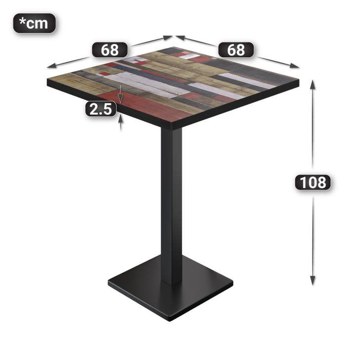 BM | Bistro Stehtbord | 70 x 70 x 108 cm | Firkantet | Svart kant | Vintage Fargefint / Svart BM | Bistro Stehtbord | 70 x 70 x 108 cm | Firkantet | Svart kant | Vintage Fargefint / Svart