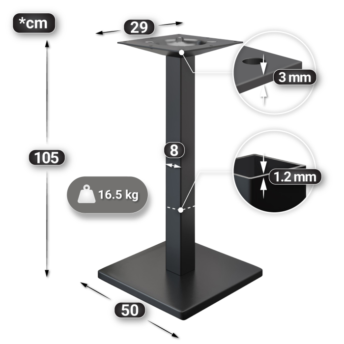 BM | Tavolo Bistro | 80 x 80 x 108 cm | Quadrato | Bordo Nero | Marmo Bianco / Nero BM | Tavolo Bistro | 80 x 80 x 108 cm | Quadrato | Bordo Nero | Marmo Bianco / Nero