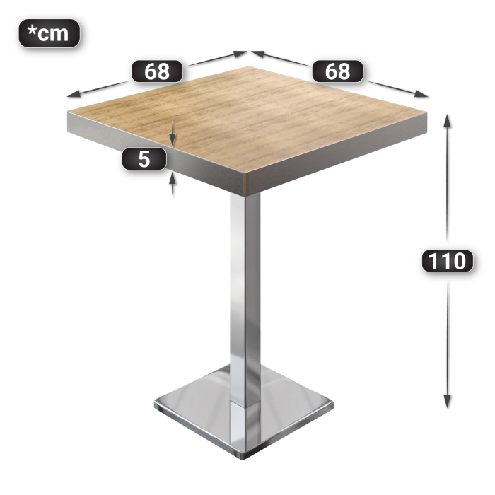 BM | Bistro Steht bord | 70 x 70 x 110 cm | Firkantet | Rustfritt stål kant | Eik / rustfritt stål BM | Bistro Steht bord | 70 x 70 x 110 cm | Firkantet | Rustfritt stål kant | Eik / rustfritt stål