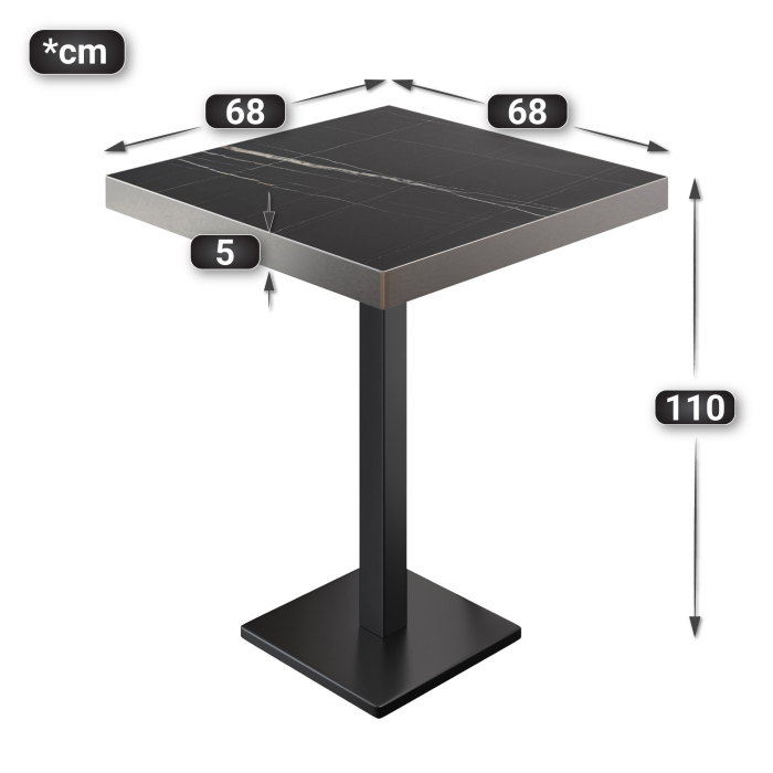 BM | Bistro Stehtplass | 70 x 70 x 110 cm | Firkantet | Rustfritt stål kant | Svart marmor / Svart BM | Bistro Stehtplass | 70 x 70 x 110 cm | Firkantet | Rustfritt stål kant | Svart marmor / Svart