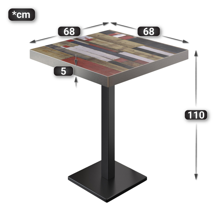 BM | Bistro Stehtisk | 70 x 70 x 110 cm | Firkantet | Rustfritt stål kant | Vintage Fargerik / Svart BM | Bistro Stehtisk | 70 x 70 x 110 cm | Firkantet | Rustfritt stål kant | Vintage Fargerik / Svart