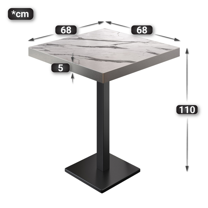 BM | Bistro Stehtbord | 70 x 70 x 110 cm | Kvadratisk | Rustfritt stål kant | Hvit marmor / Svart BM | Bistro Stehtbord | 70 x 70 x 110 cm | Kvadratisk | Rustfritt stål kant | Hvit marmor / Svart