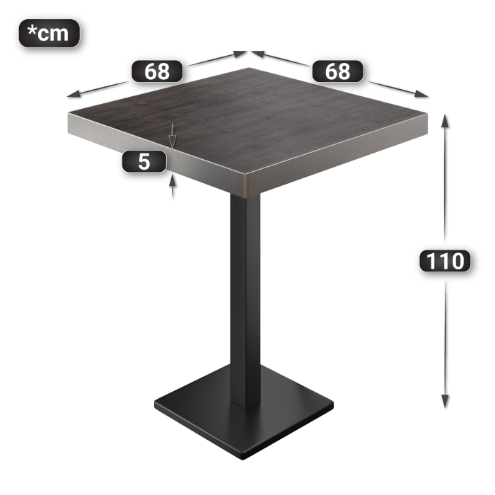 BM | Bistro Stehtbord | 70 x 70 x 110 cm | Firkantet | Rustfritt stål kant | Wenge / Svart BM | Bistro Stehtbord | 70 x 70 x 110 cm | Firkantet | Rustfritt stål kant | Wenge / Svart