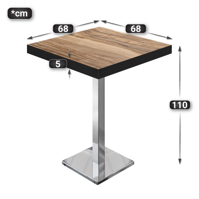 BM | Bistro Stehbord | 70 x 70 x 110 cm | Firkantet | Svart kant | Sheesham / Rustfritt stål BM | Bistro Stehbord | 70 x 70 x 110 cm | Firkantet | Svart kant | Sheesham / Rustfritt stål