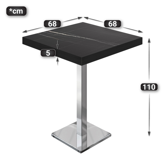 BM | Bistro Stehtbord | 70 x 70 x 110 cm | Firkantet | Svart kant | Svart marmor / Rustfritt stål BM | Bistro Stehtbord | 70 x 70 x 110 cm | Firkantet | Svart kant | Svart marmor / Rustfritt stål