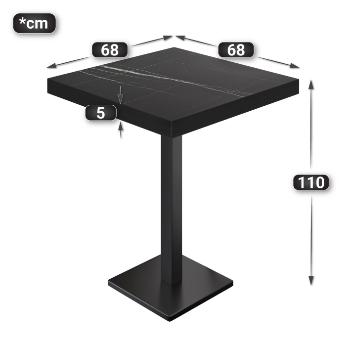 BM | Bistro Stehtbord | 70 x 70 x 110 cm |Firkantet | Svart kant | Svart marmor / Svart BM | Bistro Stehtbord | 70 x 70 x 110 cm |Firkantet | Svart kant | Svart marmor / Svart