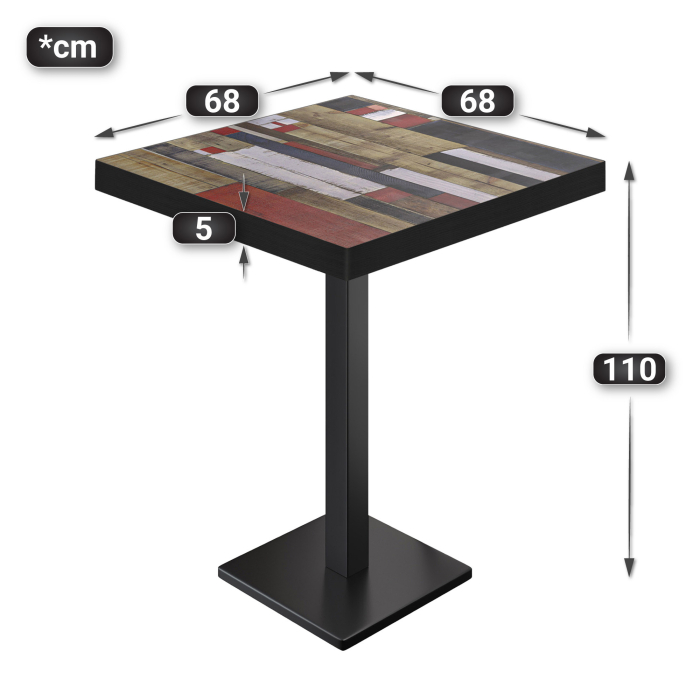BM | Bistro Stehbord | 70 x 70 x 110 cm | Kvadratisk | Svart Kant | Vintage Fargerik / Svart BM | Bistro Stehbord | 70 x 70 x 110 cm | Kvadratisk | Svart Kant | Vintage Fargerik / Svart