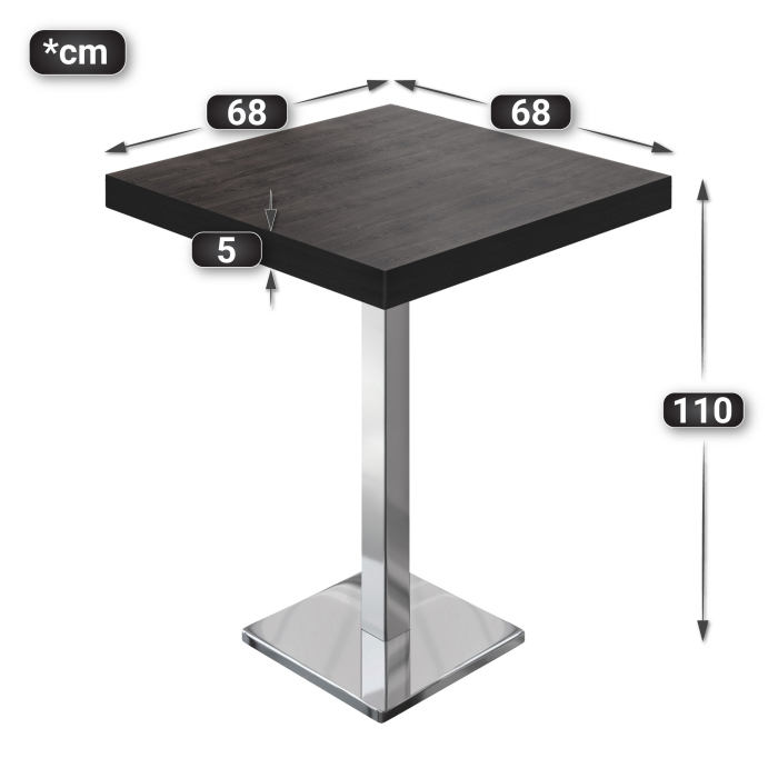 BM | Bistro Stehtbord | 70 x 70 x 110 cm | Firkantet | Svart kant | Wenge / Rustfritt stål BM | Bistro Stehtbord | 70 x 70 x 110 cm | Firkantet | Svart kant | Wenge / Rustfritt stål