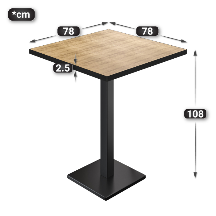 BM | Bistro Stehpub | 80 x 80 x 108 cm | Firkantet | Svart kant | Eik / Svart
