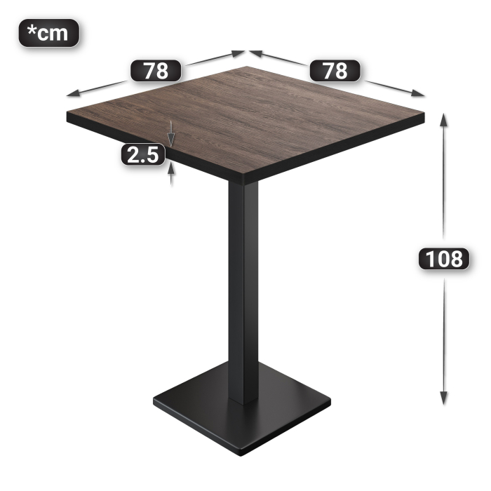 BM | Bistro Stehtbord | 80 x 80 x 108 cm | Firkantet | Svart kant | Lys Wenge / Svart BM | Bistro Stehtbord | 80 x 80 x 108 cm | Firkantet | Svart kant | Lys Wenge / Svart