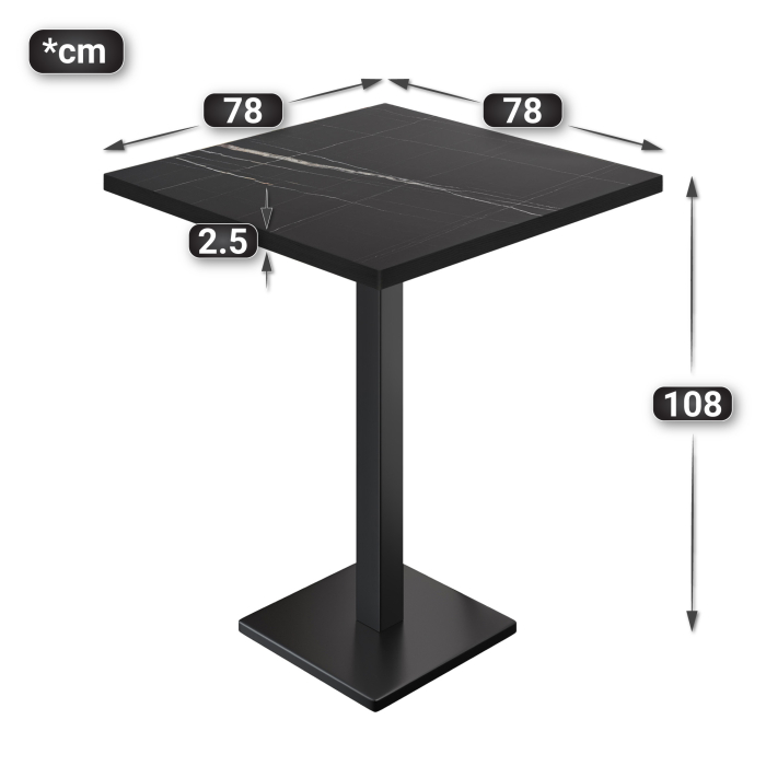 BM | Tavolo da bistro | 80 x 80 x 108 cm | Quadrato | Bordo nero | Marmo nero / Nero BM | Tavolo da bistro | 80 x 80 x 108 cm | Quadrato | Bordo nero | Marmo nero / Nero