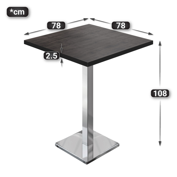 BM | Bistro Steintabell | 80 x 80 x 108 cm | Kvadratisk | Svart kant | Wenge / Rustfritt stål BM | Bistro Steintabell | 80 x 80 x 108 cm | Kvadratisk | Svart kant | Wenge / Rustfritt stål