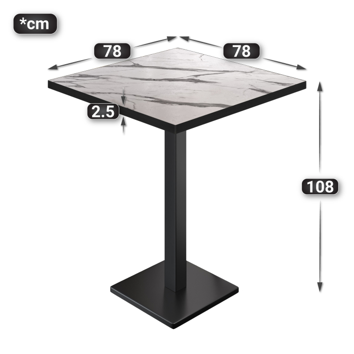 BM | Tavolo Bistro | 80 x 80 x 108 cm | Quadrato | Bordo Nero | Marmo Bianco / Nero BM | Tavolo Bistro | 80 x 80 x 108 cm | Quadrato | Bordo Nero | Marmo Bianco / Nero
