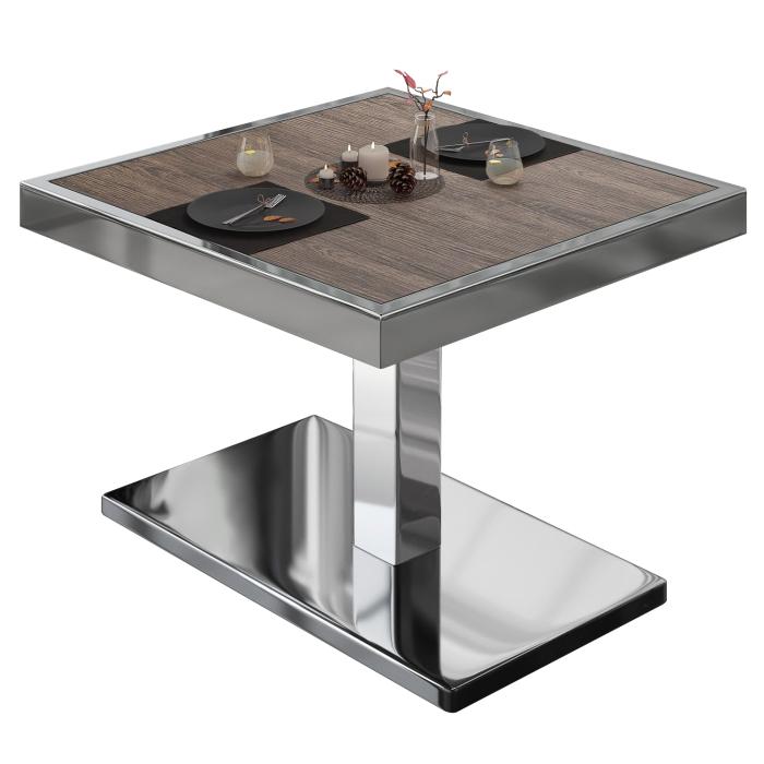 BM | Table basse de bistrot | L:P:H 80 x 80 x 41 cm | Wengé clair / acier inoxydable BM | Table basse de bistrot | L:P:H 80 x 80 x 41 cm | Wengé clair / acier inoxydable