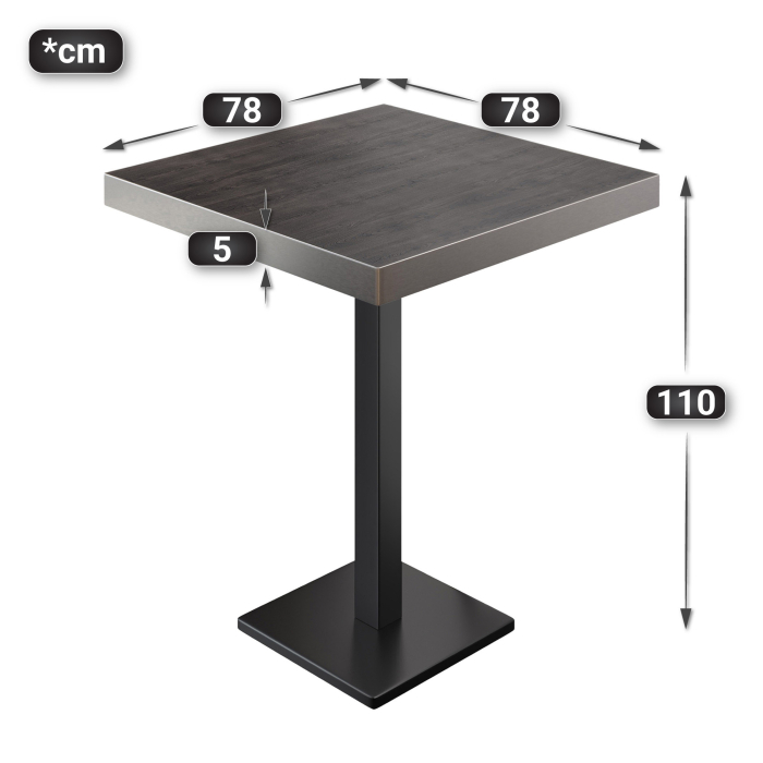 BM | Bistro Stehtisk | 80 x 80 x 110 cm | Kvadratisk | Rustfritt stål kant | Wenge / Svart BM | Bistro Stehtisk | 80 x 80 x 110 cm | Kvadratisk | Rustfritt stål kant | Wenge / Svart