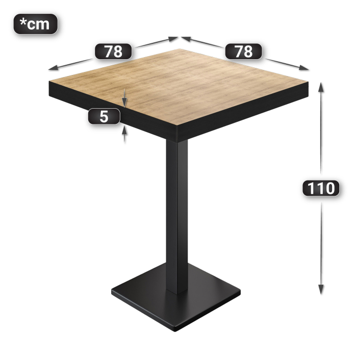 BM | Bistro Steht bord | 80 x 80 x 110 cm | Kvadratisk | Svart kant | Eik / Svart
