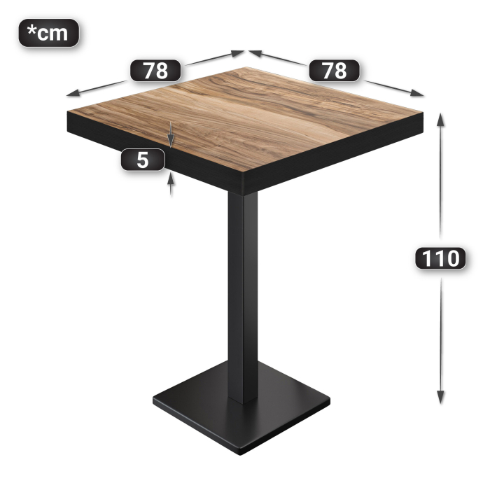 BM | Bistro Ståbord | 80 x 80 x 110 cm | Firkantet | Svart kant | Sheesham / Svart