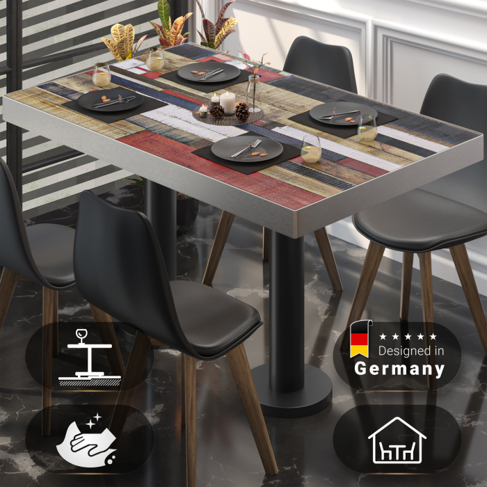 BML | Bistro Double Table | 130 x 80 x 77 cm | Rectangular | Vintage Colourful / Black