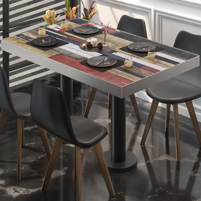 BML | Bistro Double Table | 130 x 80 x 77 cm | Rectangular | Vintage Colourful / Black