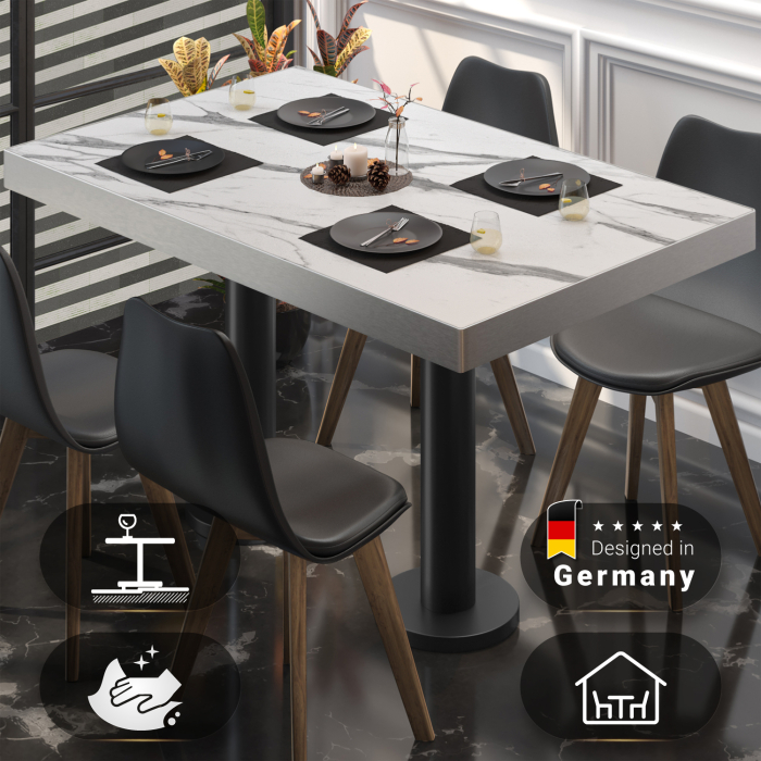 BML | Bistro double table | 130 x 80 x 77 cm | Rectangular | White marble / Black