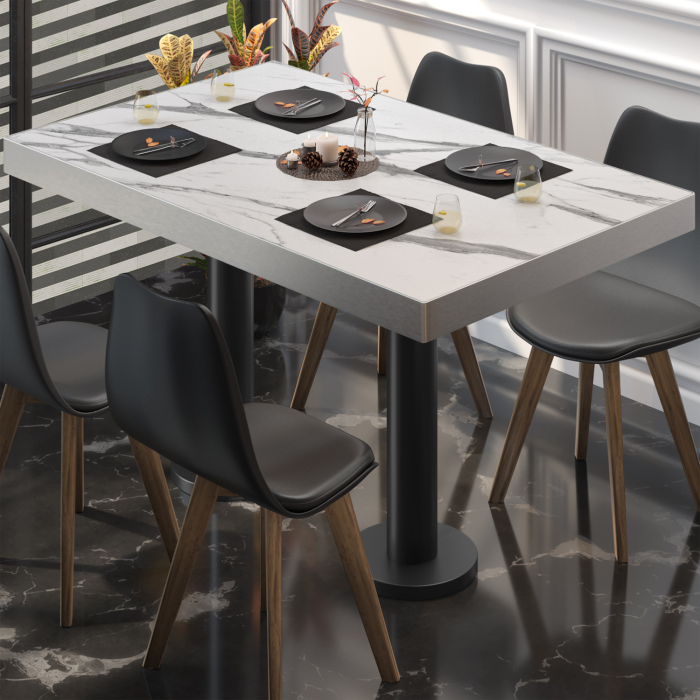 BML | Bistro double table | 130 x 80 x 77 cm | Rectangular | White marble / Black