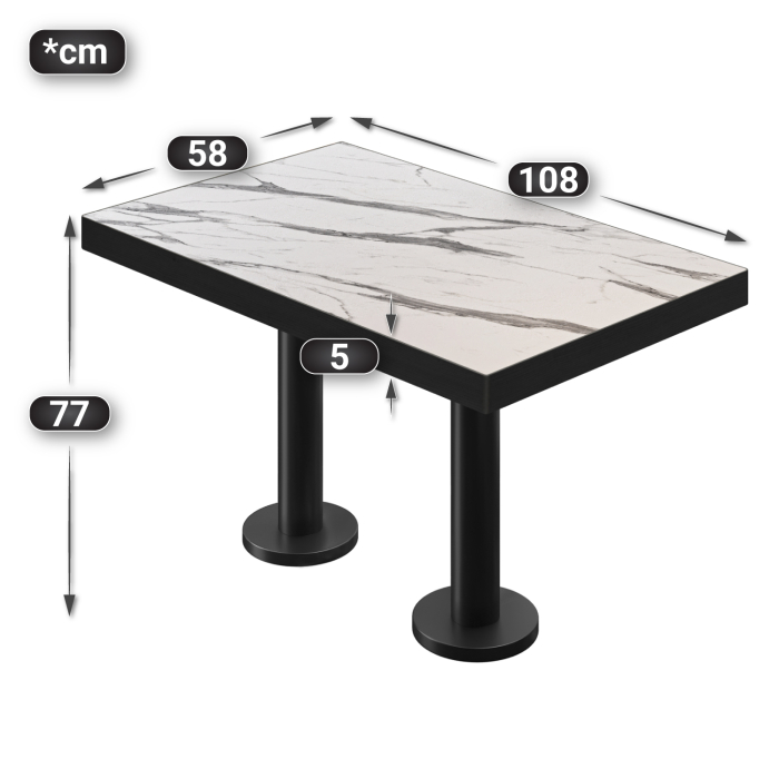 BML | Bistro dobbeltbord | 110 x 60 x 77 cm | Rektangulær | Hvit marmor/svart