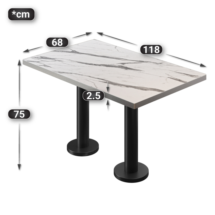 BML | Bistro dobbeltbord | 120 x 70 x 74,5 cm | Rektangulær | Hvit marmor/svart