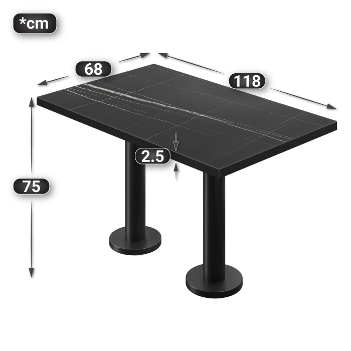 BML | Bistro dobbeltbord | 120 x 70 x 74,5 cm | Rektangulær | Svart marmor/svart BML | Bistro dobbeltbord | 120 x 70 x 74,5 cm | Rektangulær | Svart marmor/svart