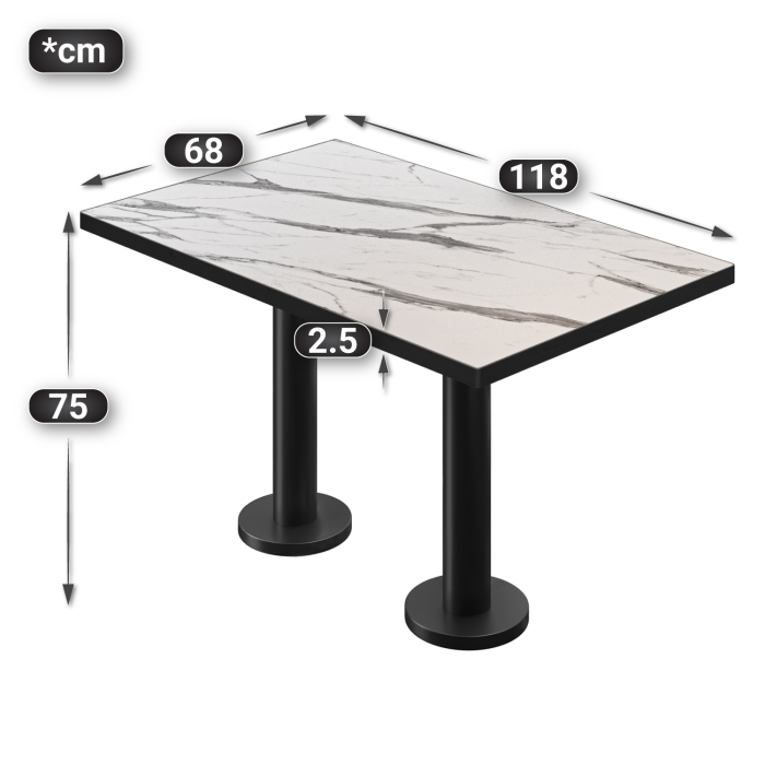 BML | Bistro dobbeltbord | 120 x 70 x 74,5 cm | Rektangulær | Hvit marmor/svart BML | Bistro dobbeltbord | 120 x 70 x 74,5 cm | Rektangulær | Hvit marmor/svart