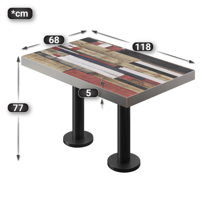 BML | Mesa doble Bistro | 120 x 70 x 77 cm | Rectangular | Colorido Vintage / Negro