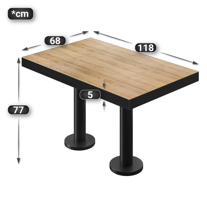 BML | Bistro dobbeltbord | 120x70x77cm | Rektangulær | Eik / Sort