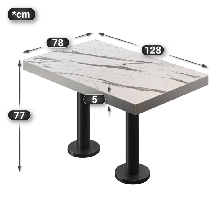 BML | Bistro double table | 130 x 80 x 77 cm | Rectangular | White marble / Black